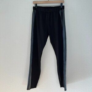 UMGEE Black Faux Leather Side Stripe Pull On Elastic Waist High Rise Leggings